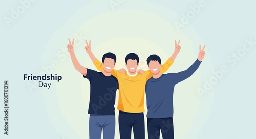 Flat Design Smiling Young Men Celebrating Friendship Day Illustration Graphic