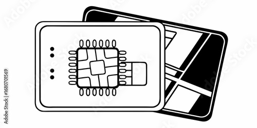 Illustration of two sim cards with one card showing the chip and the other showing the layout design
