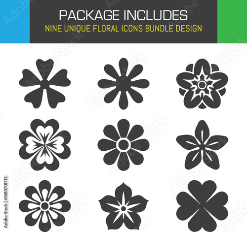 Discover Nine Unique Floral Icons for a Blooming Design Project shown in a simple flat design