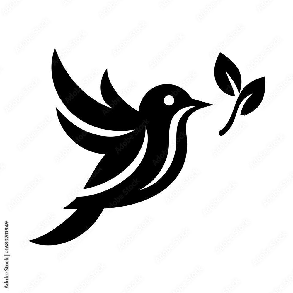 Fototapeta premium Bird Peace Leaves Stylized Peace Dove Logo Symbol