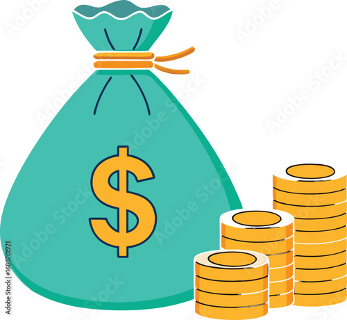 Bag of money and stacked coins representing financial wealth and investment opportunities