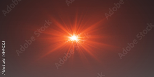 Bright red lens flare with glowing rays and optical glare on dark background