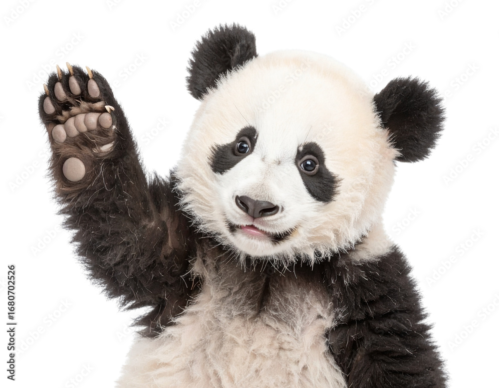 Fototapeta premium Photo of a cute white panda sitting on a white background