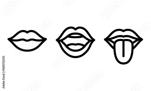 開いた口・閉じた口・舌を出した唇アイコンセット_Mouth and Lips Icon Set