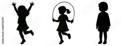 Children Silhouette Vector Set | Kids Playing, Skipping Rope, and Standing Poses