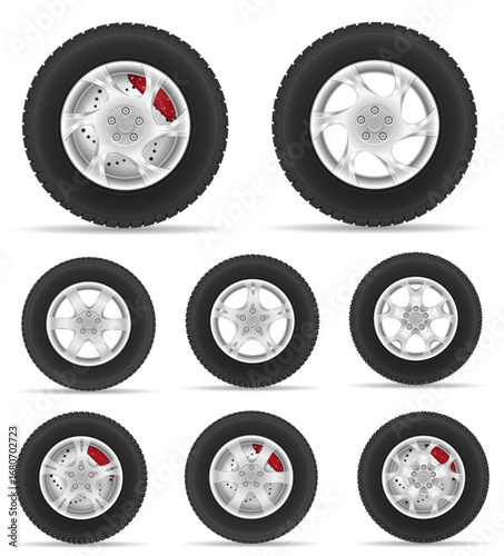 car wheel tire from the disk set icons cartoon stock vector illustration isolated on white background