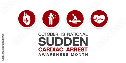 October is National Sudden Cardiac Arrest Awareness Month. Heart, people and heartbeat. Great for posters, banners and social media. White background.