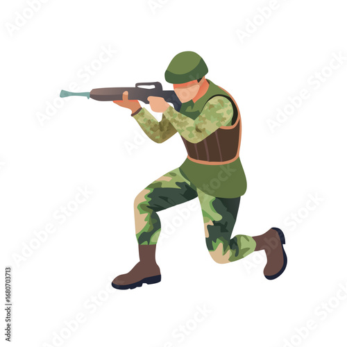 Illustration of a soldier aiming rifle