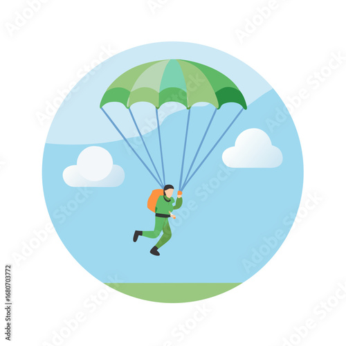 A parachutist is jumping from the sky with a parachute