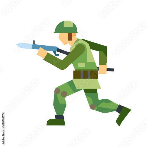 Illustration of a soldier running with a rifle