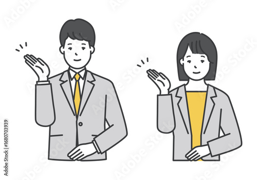 笑顔でポーズをとる男女ビジネスパーソン