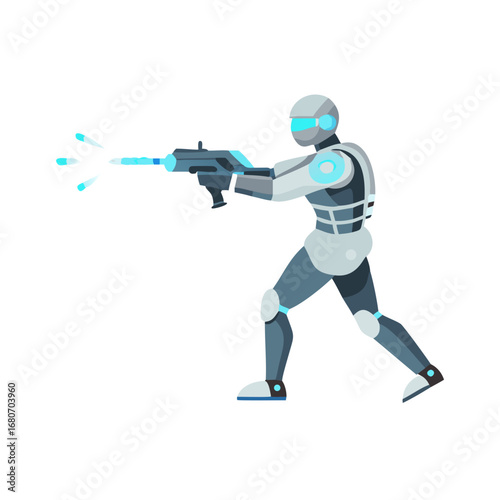 Illustration of a futuristic robot soldier with a gun