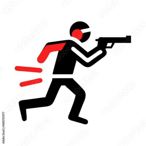 Illustration of a shooter running with a gun