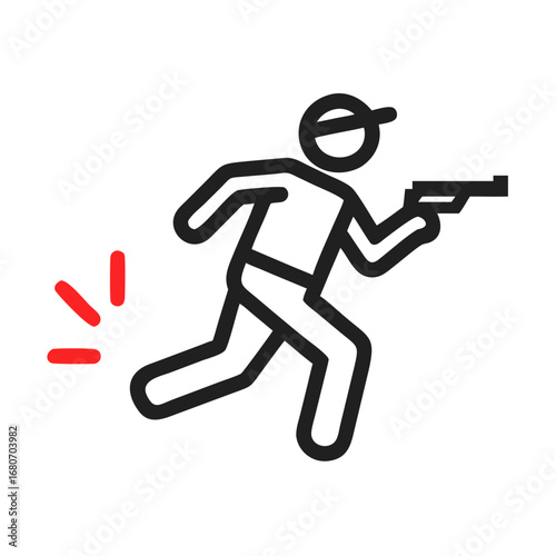 Illustration of a shooter running with a gun in outline