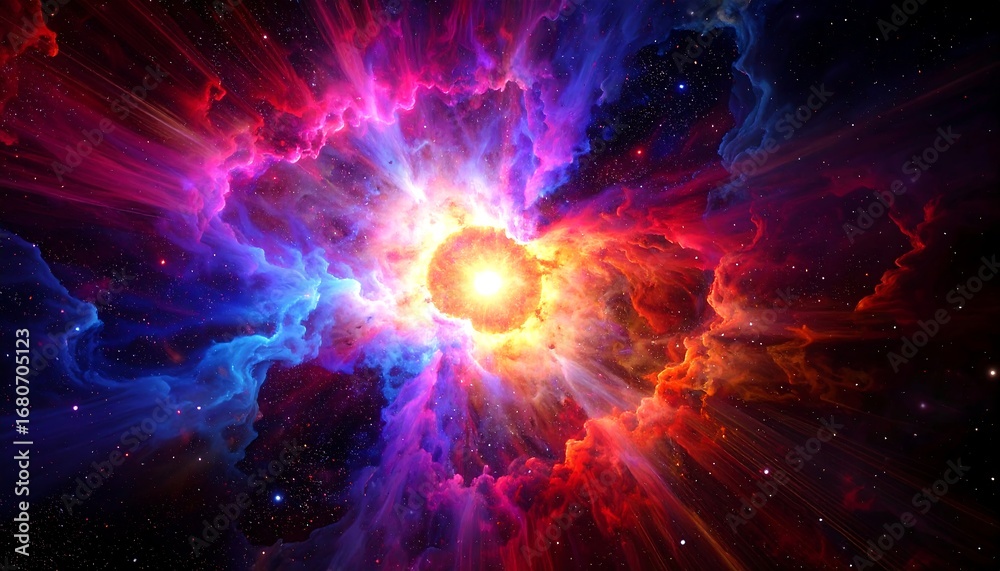 Fototapeta premium Cosmic Burst: A vibrant explosion of nebula clouds and starlight in deep space