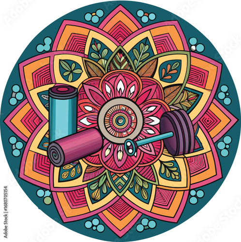gym instrument mandala design combined vibrant