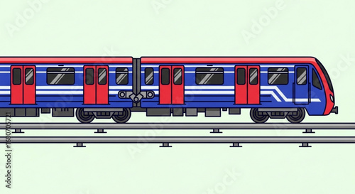 Illustration of a modern electric train on the railway track, a symbol of public transportation and urban mobility