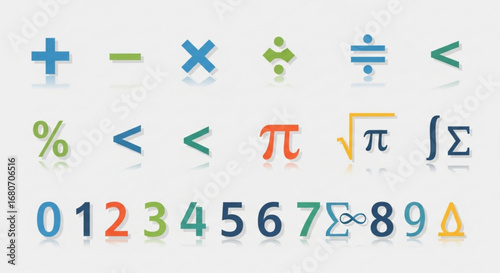 Collection of mathematical symbols and numbers for education and calculation