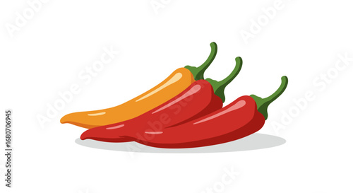 Vibrant colorful peppers in modern flat design on white background