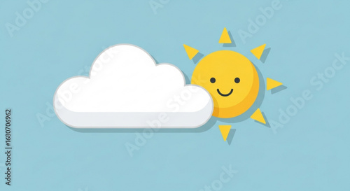 Cute cartoon sun and cloud weather sky day nature summer spring season climate forecast
