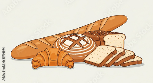 Fresh bakery bread croissant loaf pastry wheat grain crust slice toast breakfast