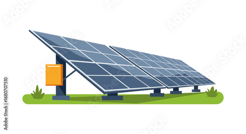 Modern solar panels on grass field in minimalist style