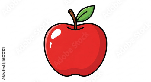 A vibrant red apple with a green leaf, , cartoon style illustration