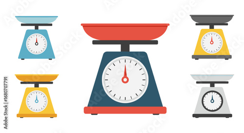Colorful retro kitchen scales collection with flat design
