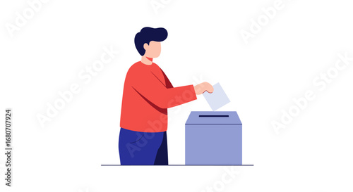 Person voting with ballot at polling station in minimalist style