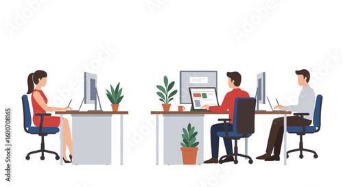 Office workspace with diverse team and modern design elements