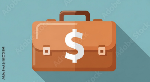 Illustration of a briefcase with a dollar sign representing business, finance, and investment