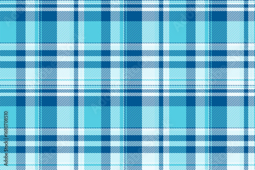 Comfortable check fabric pattern, london background vector seamless. Order tartan textile texture plaid in cyan and alice blue colors.