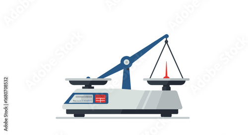 Retro balance scale with mechanical dial in flat style on white background