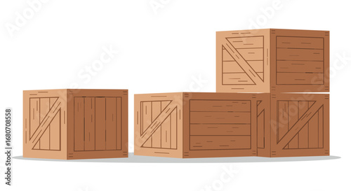 Wooden crates collection in flat style for shipping and storage themes