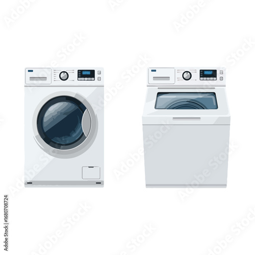 Front view of a white top-load and front-load washing machine.