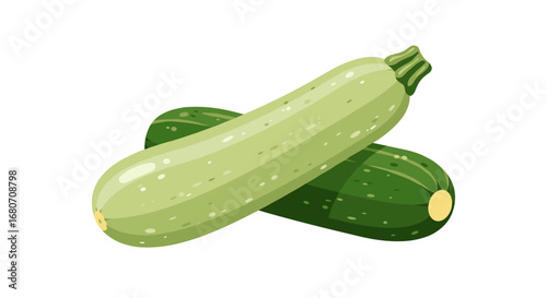 Colorful digital drawing of green and striped zucchinis on white background