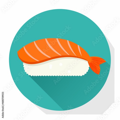 Vector illustration of a delicious salmon sushi set with a cartoon fish design on a plate