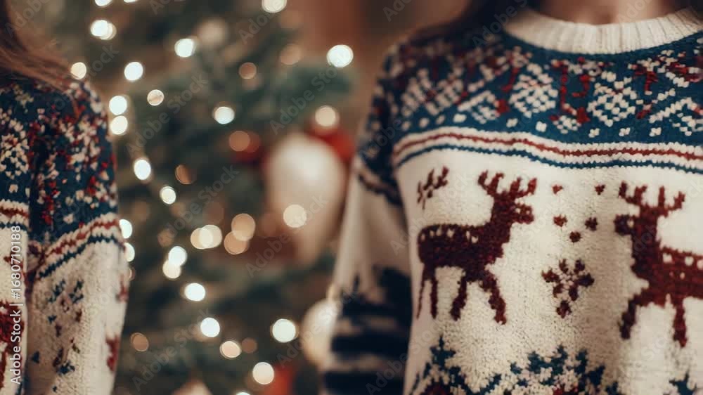 young woman in knitted christmas sweater with deer motif female fashion animation