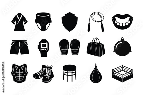 Boxing element silhouette vector illustration, Set of Boxing element silhouette vector