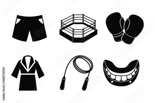 Boxing element silhouette vector illustration, Set of Boxing element silhouette vector
