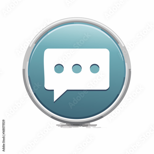 Vector illustration of a blue round button with a white chat bubble icon, symbolizing conversation, communication, messaging, and online interaction in modern digital design.