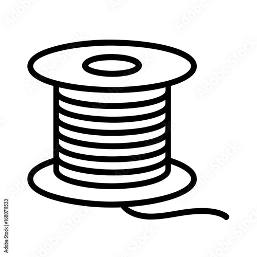 Black line icon of wire spool with rolled cable isolated on white background