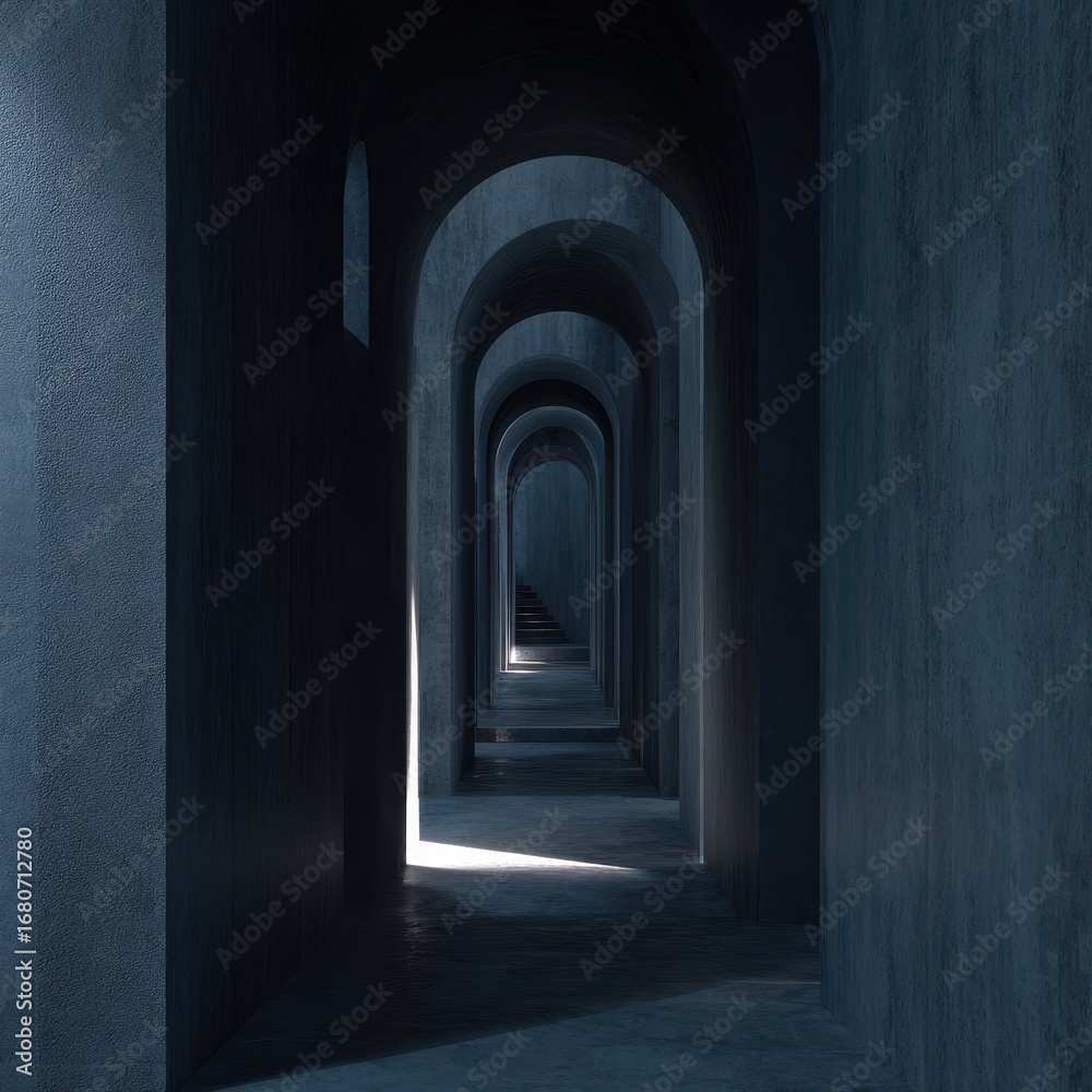 Fototapeta premium Dark, arched concrete passageway