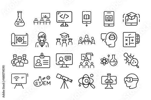 STEM And Education Inclusive And Modern Vector Icon Sheet For Science Technology Engineering Math School  