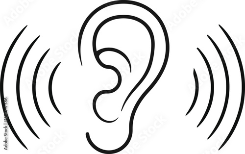 Ear Hearing Sound Waves Icon – Listening, Audio, Noise, Vibration Symbol