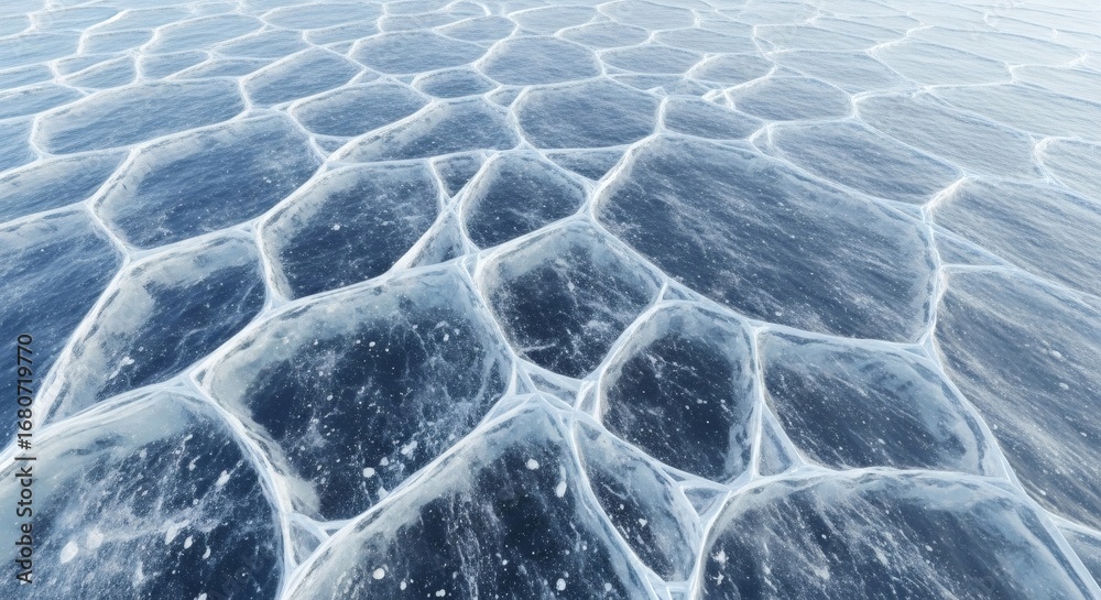 Fototapeta premium Fractured ice surface with polygonal patterns