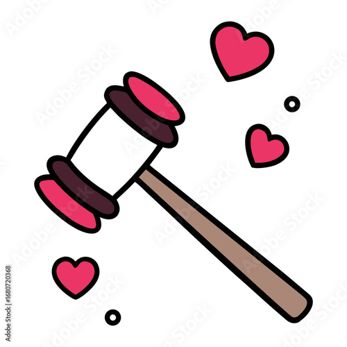 justice gavel with hearts vector illustration