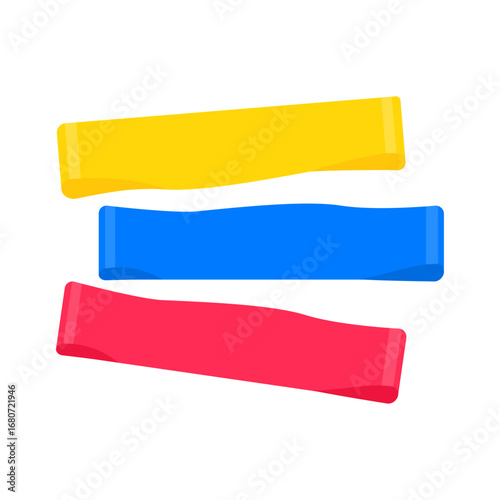 Flat vector illustration of resistance bands for gym, fitness, pilates, yoga, rehabilitation and workout design. Isolated exercise equipment icon for sport and healthy lifestyle projects.