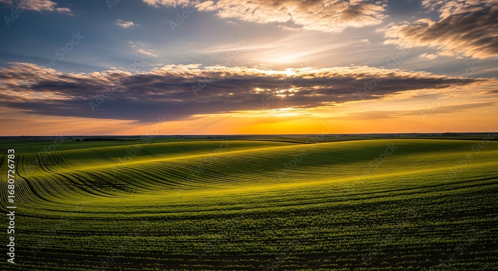 Obraz premium Sunset over a Lush Green Field.