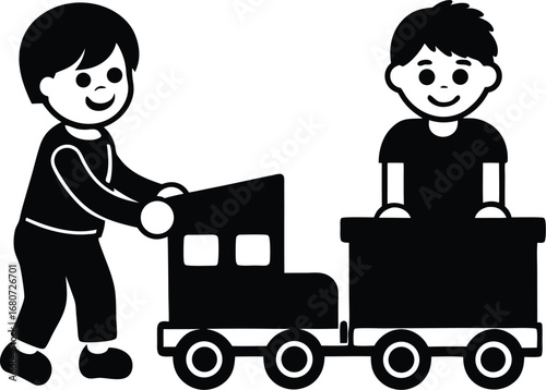 Boys Playing with Toy Train